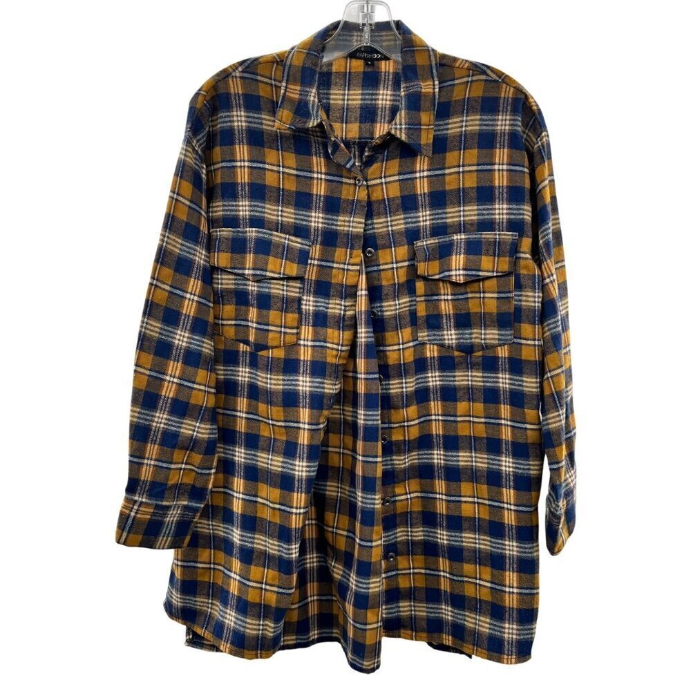 Paper Moon Women's Plaid Button Up Top 3/4 Sleeve Blue/Yellow Size Small